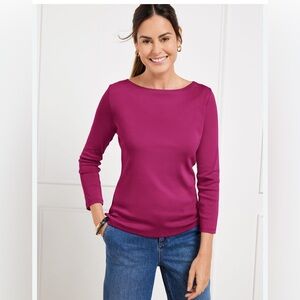 Talbots Solid Bateau Neck Pima Cotton 3/4 Sleeve Tee shirt top EUC sz XL